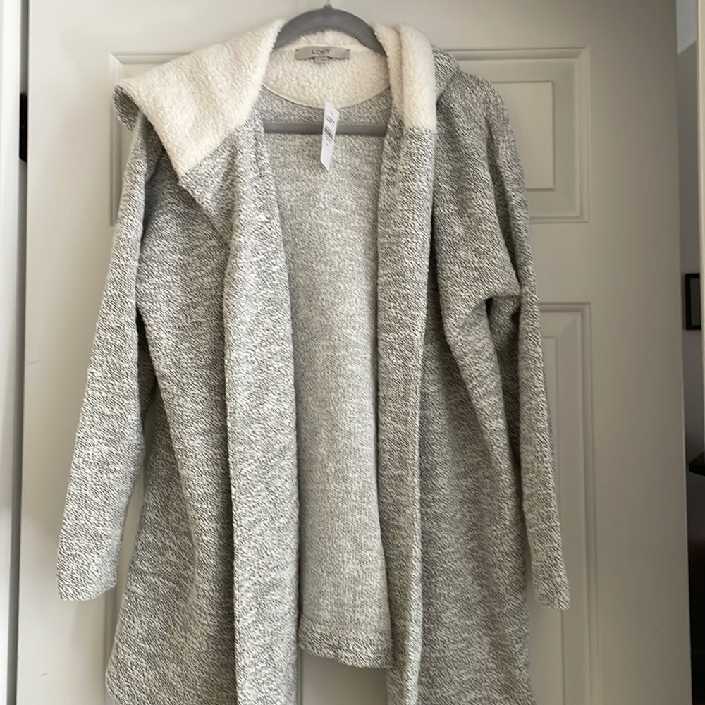 NWT Loft Fleece Lined Hoodie Cardigan Medium, Runs Large